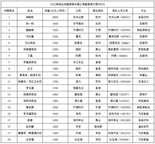 2022胡润富豪榜公布,互联网大佬排名下降较大,宁德时代有两位上榜
